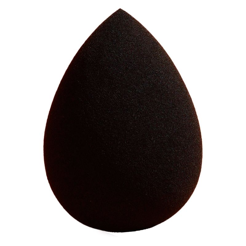 Sleek black teardrop cosmetic sponge favored by professional makeup artists for its precision and stain resistance. High-density, non-shedding foam. Bulk OEM orders accepted from factory.
